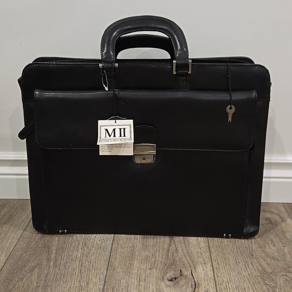 NWT Retro Mancini Elegant/Chic  Black Leather Briefcase - Picture 12 of 12